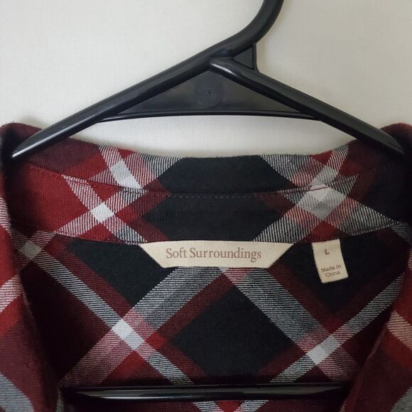 Soft Surroundings Tunic Top Size L Red Black Plaid Long Sleeve Button Down - Picture 5 of 7